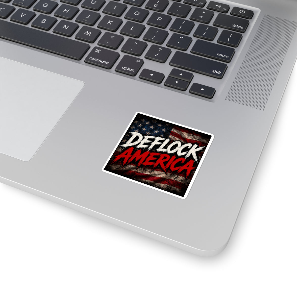 Square Sticker — "DEFLOCK AMERICA" Patriotic Distressed Flag Sticker