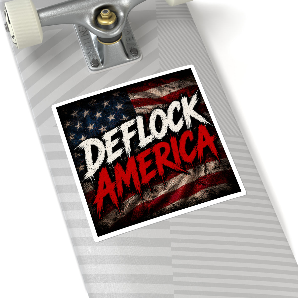 Square Sticker — "DEFLOCK AMERICA" Patriotic Distressed Flag Sticker