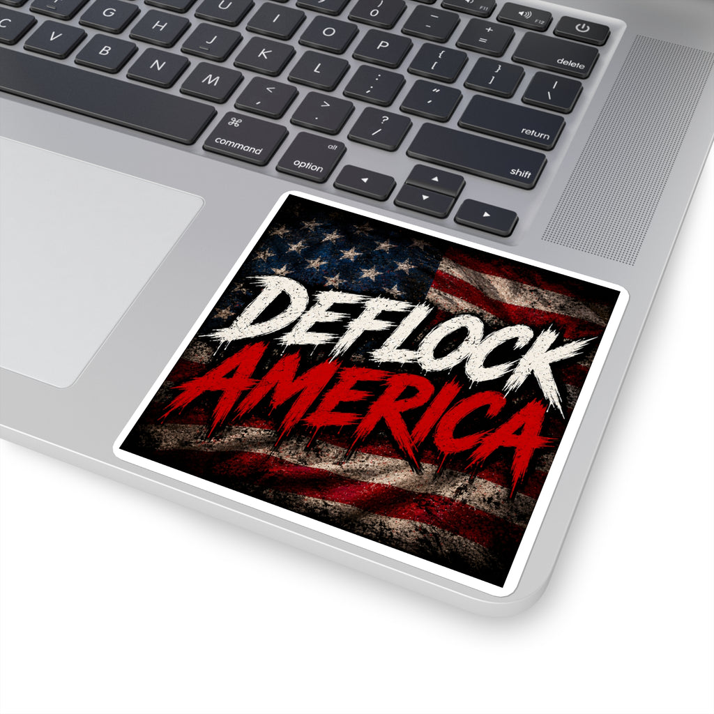 Square Sticker — "DEFLOCK AMERICA" Patriotic Distressed Flag Sticker