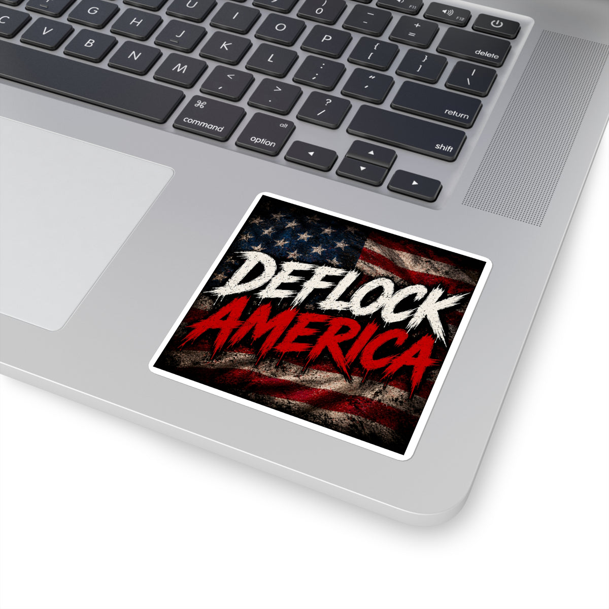 Square Sticker — "DEFLOCK AMERICA" Patriotic Distressed Flag Sticker